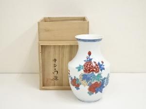 今泉今右衛門造　錦花絵花瓶（共箱）